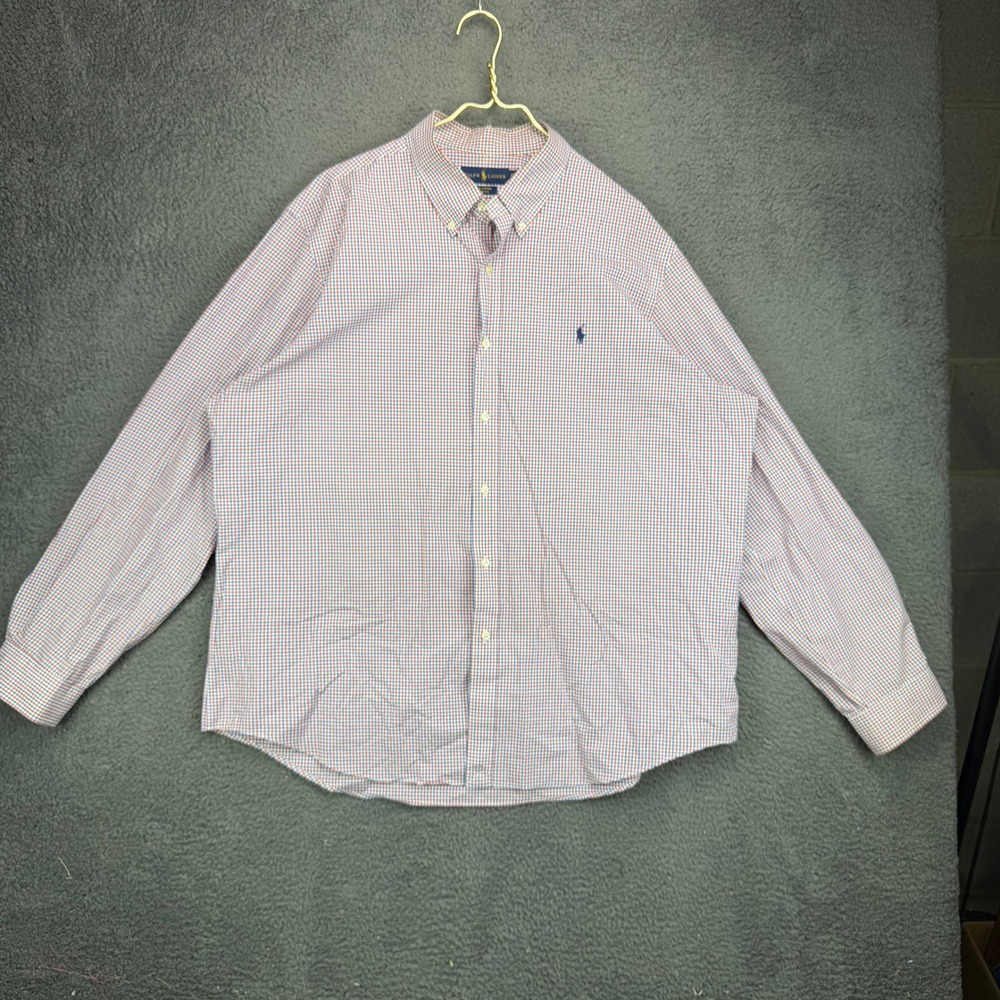 Ralph Lauren Mens XXL Gingham Check Stretch Cotton Button Down Shirt Red Blue